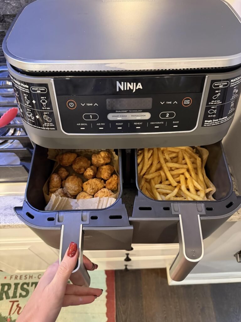 Ninja DZ201 Foodi 8 Quart 6-in-1 DualZone 2-Basket Air Fryer with 2 Independent Frying Baskets, Match Cook & Smart Finish to Roast, Broil, Dehydrate & More for Quick, Easy Meals, Grey